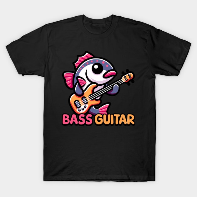 Bass Guitar Cute Fish Guitar Pun Cartoon T-Shirt by jandesky